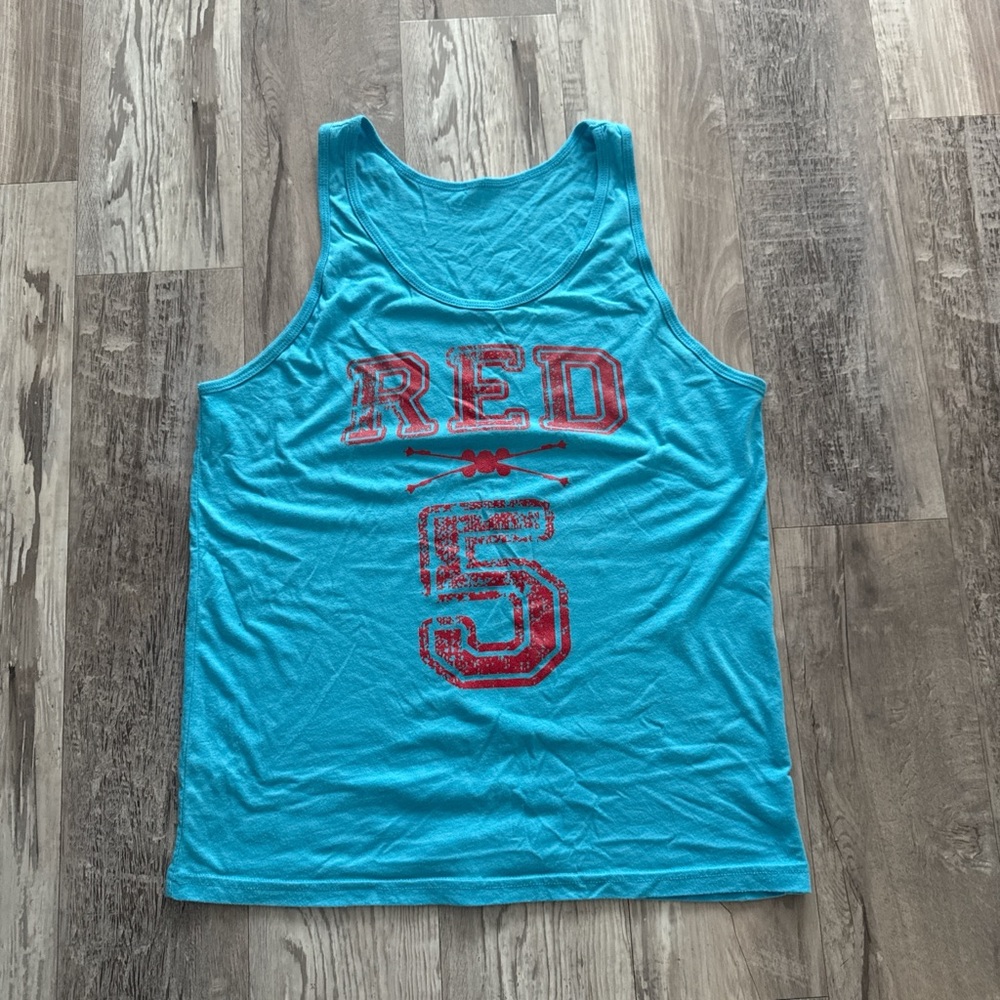 Red and Blue Athletic Tank Top with Number Graphic